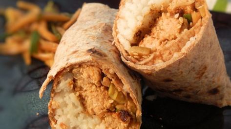 This salmon wrap has a lot of Asian influence and a nice blend of textures to enjoy. Salmon Wrap, Canned Salmon Recipes, Asian Salmon, Thai Basil Chicken, Pad Thai Sauce, Wrap Recipe, Cooking White Rice, Chopped Carrots, Asian Flavors