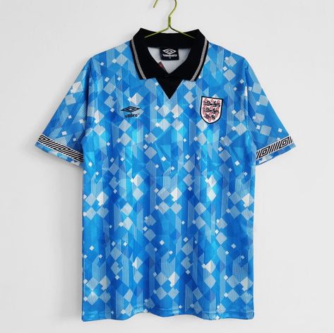 The best affordable replica football kits. Made to order. Despatched from the UK. England Soccer Jersey, Soccer Accessories, Football Jersey Shirt, England Shirt, Retro Soccer, Retro Football Shirts, Blue Football, Retro Football, Retro Designs