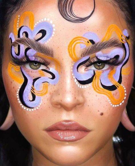 Scribble Makeup Look, Make Up With Jewels, Creative Makeup Looks Colorful, Fantasy Makeup Ideas Creative, Face Art Makeup Paint Ideas, Crazy Makeup Art, Creative Face Makeup, Abstract Makeup Looks, Phone Wallpapers Halloween