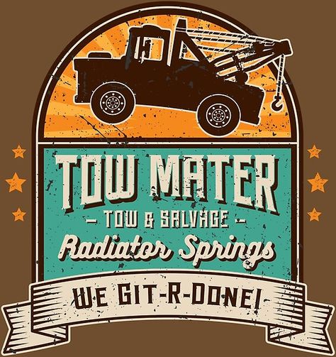 Tow Mater - Tow & Salvage - Vintage by Essoterika | Redbubble Tow Mater Wallpaper, Mater Wallpaper, Junk Sculpture, Tow Mater, Radiator Springs, Train Table, Green Sticker, Cars Birthday Parties, Table Makeover