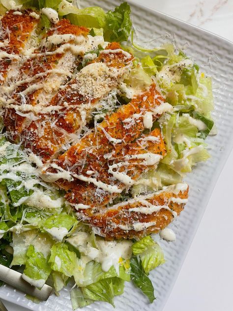 Caesar Salad with Crispy Chicken - Espresso and Lime Crispy Chicken Caesar Salad Cutlets, Cheddar's Chicken Caesar Pasta Salad, Caesar Salad Chicken Cutlet, Grilled Shrimp Caesar Salad, Ceaser Salad Chicken Recipe, Chicken Seasoning For Caesar Salad, Crispy Chicken For Salads, Crispy Ceaser Chicken Salad, Crispy Chicken Meal Ideas