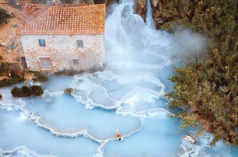 Cascate Del Mulino: The Natural Spa of Saturnia, Italy Saturnia Italy, Italy Magazine, Natural Spa, Les Cascades, Scenic Landscape, Enchanted Forest, Travel Lifestyle, Aerial View, Hot Springs