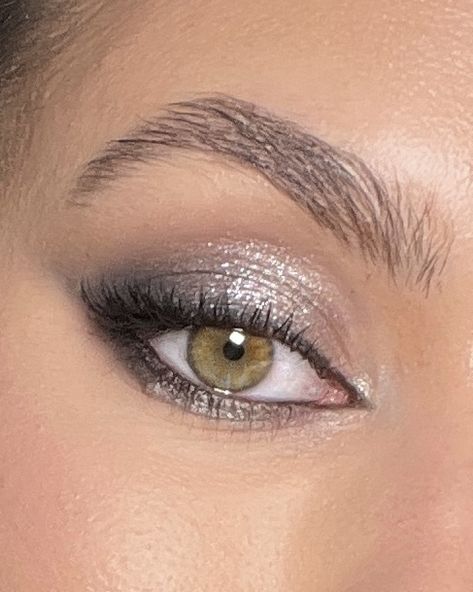 Smokey Eyes With Silver Glitter, Smokey Silver Makeup, Smokey Homecoming Makeup, Glitter Smoky Makeup, Sliver Black Smokey Eye, Soft Gray Smokey Eye, Homecoming Makeup Sparkly, Smokey Eye Sparkle Makeup, Eyeshadow Makeup Silver