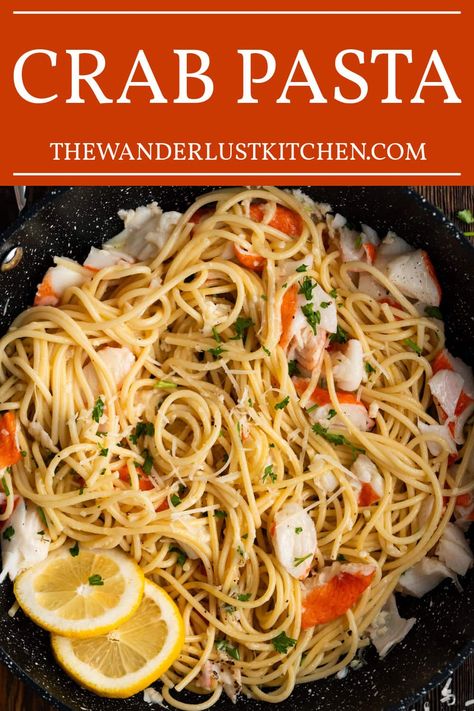 Crab Pasta Recipe Fresh Crab Recipes Dinners, Crab And Pasta Recipes, Crab Scampi Pasta, Pasta With Crab Meat, Crab Au Gratin Recipe, Imitated Crab Recipes, Immitation Crab Recipes, Crab Meat Pasta, Crab Pasta Recipes