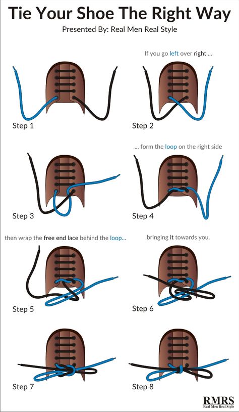 How To Tie Your Shoes The Right Way? https://www.realmenrealstyle.com/tie-shoes-infographic/ How To Tie Laces, Tie Your Shoes, Real Men Real Style, How To Tie Shoes, Shoes Hack, Simple Shoes, Fashion Tutorial, Men Style Tips, Real Style