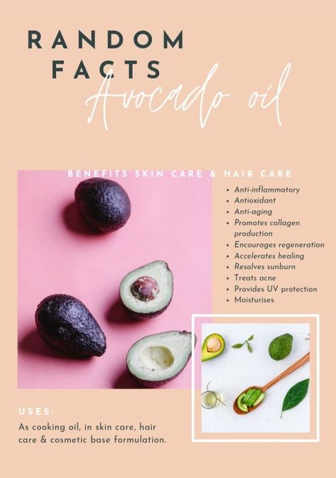 Avocado oil is chuck full of anti-inflammatory, antiaging and Antioxidant properties. It 
The omega 3 and 6 present in avocado oil is great for your hair, skin and nails.
Avocado oil is great for cooking or skincare/haircare formulations. Avocado Oil For Face, Treating Acne, Skin Regeneration, Natural Soaps, Face Acne, Collagen Production, Vegan Skincare, Skin Healing, How To Treat Acne