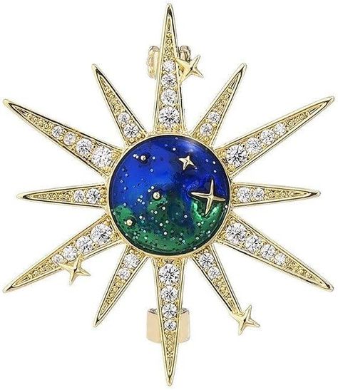 Amazon.com: EMEGCY Sun Star Brooch Pin 18k Gold Plated Earth Planet Brooches Pins Universe Starry Sky Brooch Christmas Jewelry for Women: Clothing, Shoes & Jewelry Star Brooch, Earth Planet, Christmas Brooch, Pilot Gifts, Moon Sun, Sun And Stars, Rhinestone Brooches, Christmas Jewelry, Starry Sky