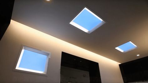 Mitsubishi built a fake skylight that might come close to the real thing Fake Skylight, Autumn Room, Hospital Room, Fine Living, Grey Room, Modern Cottage, Office Lighting, Luz Natural, Board Design