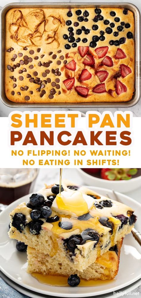 Sheet Pan Pancakes, Pan Pancakes, Baked Pancakes, Pancake Breakfast, Sheet Pan Dinners Recipes, Holiday Morning, Kolaci I Torte, Family Breakfast, Tasty Pancakes