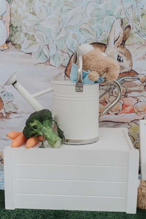 Peter Rabbit Photo Shoot, Peter Rabbit Centerpiece Ideas, Peter Rabbit Garden, Peter Rabbit Theme Party, Vintage Peter Rabbit, Rabbit Theme, Peter Rabbit Birthday, Rabbit Birthday, Peter Rabbit Party