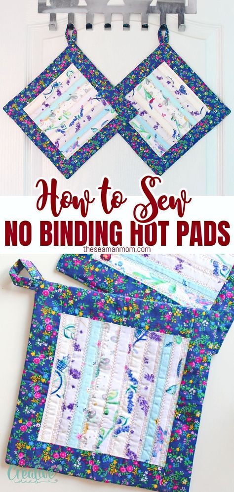 No Binding Hot Pads Easy Sewing Tutorial - Easy Peasy Creative Ideas Sewing Hot Pads, Hot Pads Diy, Quilted Potholder Pattern, Hot Pads Tutorial, Kitchen Sewing, Beginner Quilting, Quilted Potholders, Sewing Machine Projects, Potholder Patterns