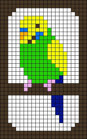 Alpha pattern #128726 | BraceletBook Parakeet Cross Stitch, Budgie Pixel Art, Crochet Shoe, Budgie Bird, 3d Pixel, Graph Crochet, Cross Stitch Boards, Felt Crafts Christmas, Easy Pixel Art