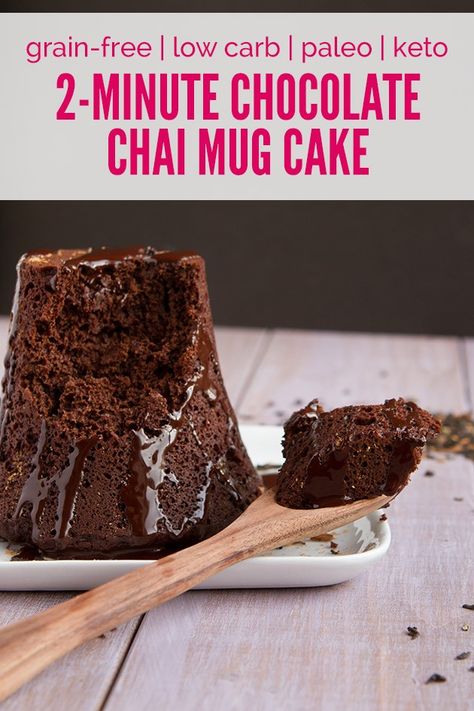 Flourless Chocolate Chai Mug Cake | Healthful Pursuit Epicure Meals, Chocolate Mug Cake Recipe, Cake Pinterest, Chai Cake, Banana Mug Cake, Keto Chocolate Mug Cake, Fudgy Cake, Chocolate Chai, Chocolate Mug Cake