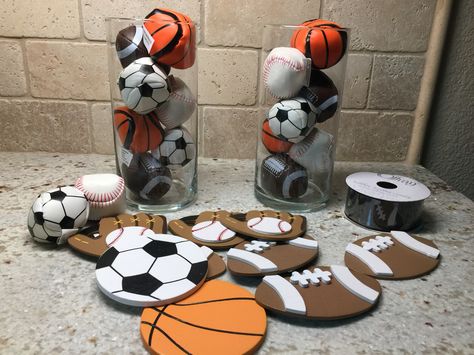 American Centerpieces, Sports Themed Centerpieces, Sports Party Centerpieces, First Birthday Centerpieces, Sports Centerpieces, Sport Birthday, Bday Themes, Sports Baby Shower, Star Birthday Party