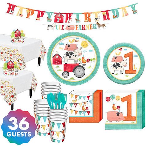 Friendly Farm 1st Birthday Tableware Kit for 36 Guests Farm 2nd Birthday, Farm 1st Birthday, Farm Dinner, Birthday Dessert, Birthday Lunch, Table Decorating, Farm Animal Birthday, Farm Birthday Party, Farm Party