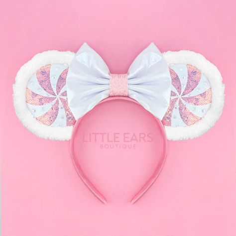 Christmas Peppermint Mickey Ears - Christmas Mickey Ears - Mouse Ears Headband – Little Ears Boutique Christmas Mickey Ears, Diy Mickey Mouse Ears, Pink Peppermint, Diy Disney Ears, Disneyland Ears, Diy Mickey Ears, Christmas Peppermint, Minnie Mouse Headband, Disney Minnie Mouse Ears