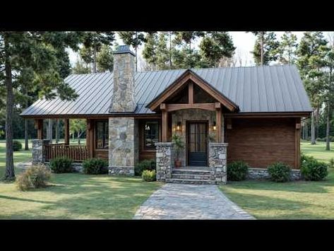 26'x32' (8x10m) Totally Fall In Love With This Cozy Cabin | 2 Bedroom | Cozy Small Home! - YouTube Cozy Small Home, Small Ranch House, Cinder Block House, Small Open Concept, Small Rustic House, Lodge Style Home, Small Cabin Plans, Small Log Cabin, Little House Plans