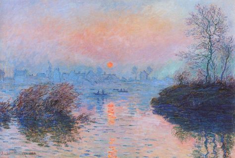 Sunset on the Seine at Lavacourt, Winter Effect, 1880 | Flickr - Photo Sharing! Monet Poster, Claude Monet Paintings, Claude Monet Art, Paintings Canvas, Monet Art, Art Sunset, Monet Paintings, Impressionist Landscape, The Seine