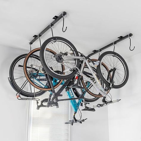 Amazon.com: Teal Triangle G-Bike Ceiling Mounted Bike Rack, Indoor Garage Storage for up to 8 Bikes, Adjustable Cycling Hooks For Road Mountain MTB E-Bike and Kids' Bicycles, 46" X 4" X 12" : Sports & Outdoors Indoor Garage, Indoor Bike Storage, Bike Rack Garage, Bike Rack Wall, Bike Hooks, Bike Hanger, Overhead Storage, Road Mountain, Bike Mount