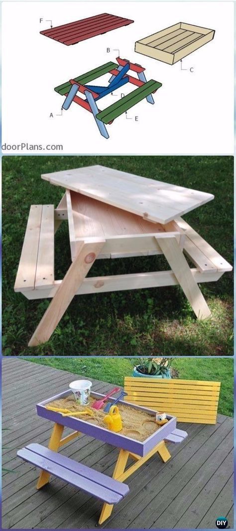 Outdoor Table Ideas, Meja Outdoor, Garden Diy Furniture, Diy Sandbox, Diy Picnic Table, Diy Outdoor Table, Outdoor Patio Table, Outdoor Furniture Plans, Diy Garden Furniture