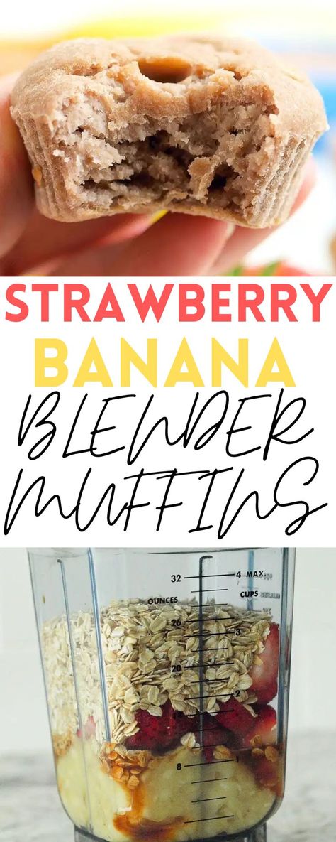 Strawberry Banana Recipes Healthy, Breakfast Blender Recipes, Strawberry Banana Muffins For Baby, Strawberry Toddler Recipe, Blender Muffins Toddler, Blender Muffins Banana, Gluten Free Blender Muffins, Blw Banana Muffins, Healthy Blender Muffins