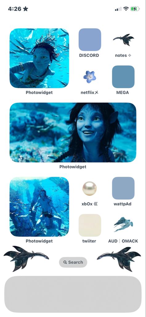 Avatar Phone Case, Avatar Phone Theme, Ocean Ios Theme, Avatar Homescreen, Ocean Phone Theme, Homescreen Layout Iphone, Widget Inspiration, Ocean Games, Layout Phone