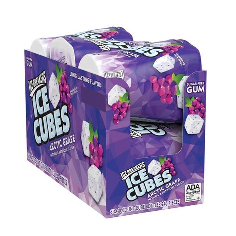 ICE BREAKERS, ICE CUBES Arctic Grape Flavored Sugar Free Chewing Gum, Made with Xylitol, 40 Piece, Container (6 ct) - Walmart.com Ice Breakers Gum, Ice Cubes Gum, Peanut Butter Filled Pretzels, Sugared Grapes, Gum Flavors, Pretzel Crisps, Sugar Free Gum, Frozen Fruits, Flavor Ice