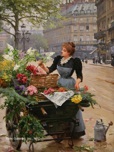 Parisian Flower Seller,   Louis Marie de Schryver (1862-1942) Selling Flowers, Flower Seller, Era Victoria, Victorian Paintings, Flowers For Sale, Art Ancien, Victorian Art, Flower Market, French Artists