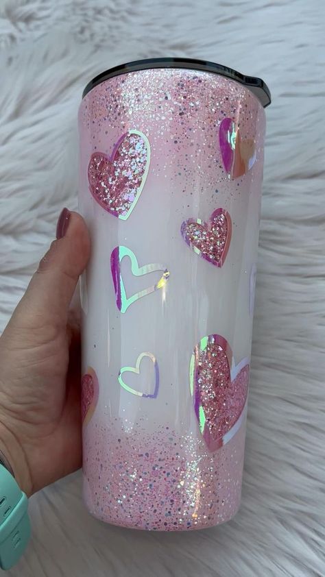 24oz. Valentine’s Day Glitter Tumbler, Peekaboo Hearts | Pinterest Tumblr Cup, Tumbler Cups Personalized, Glitter Tumbler Cups, Custom Tumbler Cups, Tumbler Cups Diy, Diy Cups, Glitter Cups, Tumbler Ideas, Custom Cups