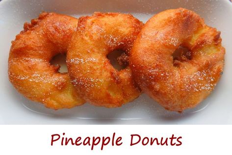 Chomp Chomp, Pineapple Rings, Woo Hoo, Donut Recipes, Confectioners Sugar, Golden Brown, Maple Syrup, Taste Buds, Fun Desserts