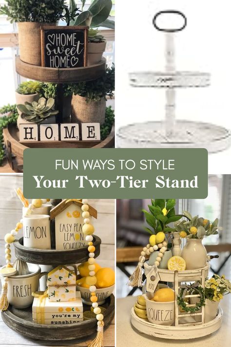 Looking to add charm to your home decor? Decorating a two-tier stand is a perfect way to showcase your favorite items or seasonal pieces! Whether it's on your kitchen counter or your living room table, with a few simple tips, you can transform this average serving piece into a stunning focal point. Create visual interest by mixing textures and colors while organizing various items like decorative bowls, plants, or candles. Discover how to style your tiered stand for every occasion with our easy decorating tips! Tiered Stand, Cute Signs, How To Decorate, Different Textures, Serving Piece, Tiered Tray Decor, Simple Decor, Room Table, Kitchen Counter