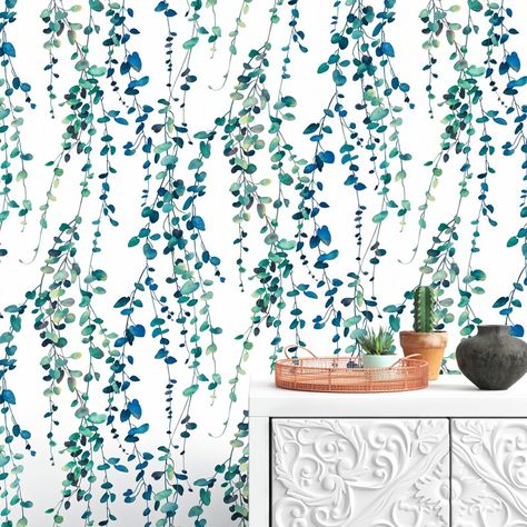 Mistana™ Coto Peel & Stick Floral Wallpaper & Reviews | Wayfair Turquoise Peel And Stick Wallpaper, Watercolor Vines, Earthy Hues, Green Vinyl, Cleaning Walls, Peel Stick Wallpaper, Bathtub Accessories, Mud Room, Accent Wallpaper