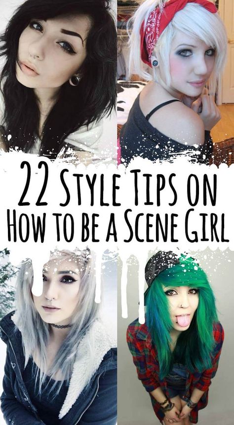 Scene Girl Makeup, Scene Hair Tutorial, Scene Girl Hair, Medium Scene Hair, Curly Scene Hair, Scene Haircuts, Red Scene Hair, Long Scene Hair, Indie Scene Hair