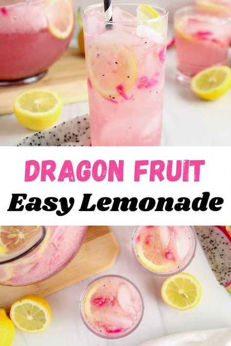 Dragon Fruit Lemonade - Plant Based Jess Dragon Fruit Drink, Dragon Fruit Lemonade, Dragonfruit Recipes, Fruit Lemonade, Fruit Drinks Recipes, Fruit Du Dragon, Alcohol Free Drinks, Drink Recipes Nonalcoholic, Summertime Drinks