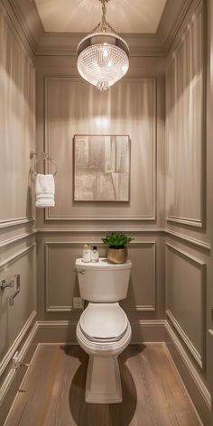 Powder Room Panelling, Half Bath Remodel Modern, Statement Half Bath, Luxury Half Bathroom Designs, Traditional Half Bath, Luxury Half Bathroom, Windowless Powder Room, Powder Room With Wainscoting, Fancy Powder Room