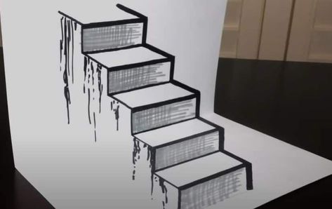 How To Draw Steps To A House, 3d Stairs Drawing, Stairs Drawing, 3d Stairs, Staircase Drawing, How To Draw Stairs, How To Draw 3d, Draw 3d, Drawing Instructions