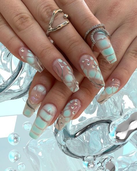 Aqua Elegance - Customizable False Nail Set Unique acrylic nails #zicxa-photos #zicxa #images #background #wallpaper #freepik #shutterstock #VN Aquatic Nails, Enchanted Nails, Aqua Nail, Fake Acrylic Nails, Aqua Nails, Nails Inspired, New Nail Designs, Flower Nail Designs, Unique Acrylic Nails