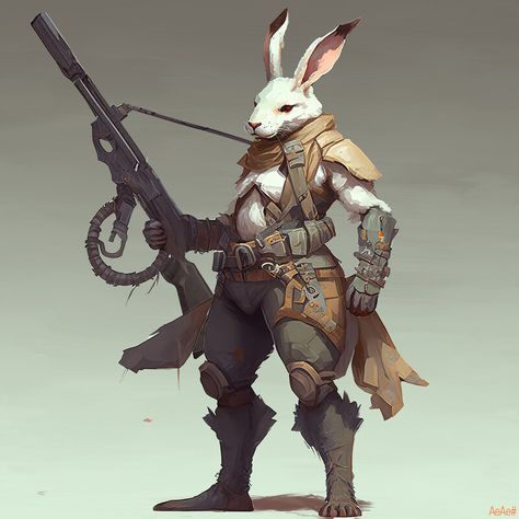 Rabbit Gunslinger, Harengon Artificer, Anthro Rabbit, Rabbit Knight, Rabbit Warrior, Rabbit Character Design, Steampunk Rabbit, Rabbit Folk, Steampunk Characters