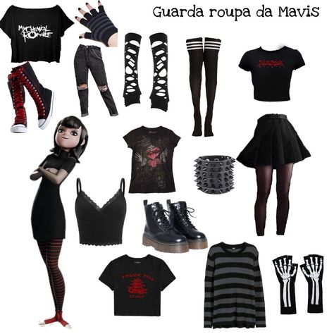 Emo Pijama, Easy Emo Outfits For School, Mavis Inspired Outfit, Easy Goth Outfits For School, Goth Bitmoji Outfits, Emo Bitmoji Outfits, Goth Mavis, Mavis Outfit, Mavis Aesthetic