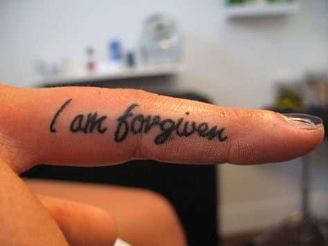 forgiven Tattoo Ideas Female Christian, Forgiveness Tattoo, Hip Piercings, Faith Tattoos, Jack Tattoo, Finger Tattoo For Women, Finger Tats, Tattoo Ideas Female, Hand Tattoo