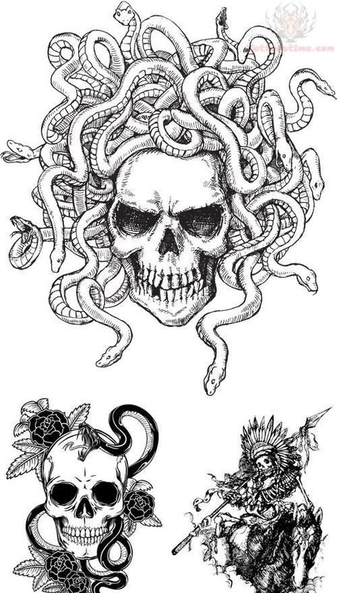 Medusa tat Skull Medusa Tattoo, Medusa Skull Tattoo, Angel Warrior Tattoo, Becoming A Tattoo Artist, Tattoos For Girls, Skulls Drawing, Medusa Tattoo, Characters Inspiration Drawing, Human Canvas