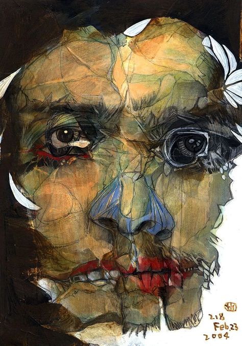 undefined by Takahiro Kimura Takahiro Kimura, Encaustic Collage, 1000 Faces, Portrait Faces, Illustration Japanese, Abstract Portraits, Ap Studio Art, Digital Museum, Face Paintings