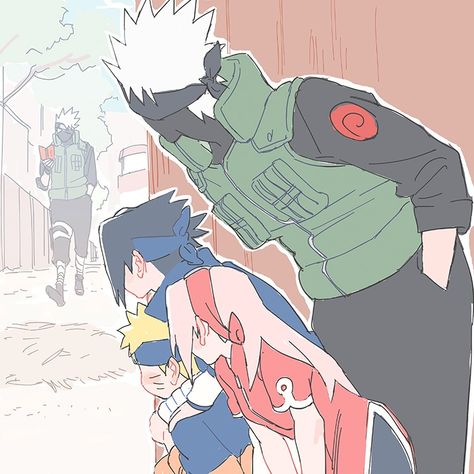 Squad 7 Naruto, Draw My Squad Funny, Naruto Team 7 Fanart, Kakashi And Team 7, Team 7 Cute, Kakashi X Sasuke, Funny Kakashi, Naruto X Kakashi, Sasuke And Kakashi