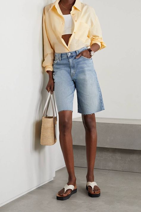 Looks Com Short, Shirt Styling, Buttoned Shirt, Frankie Shop, Outfit Trends, Cotton Poplin Shirt, Pastel Yellow, Poplin Shirt, Who What Wear