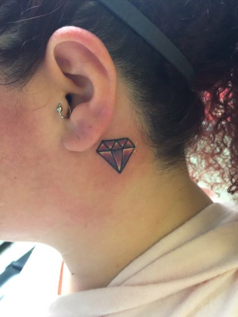 Diamond tattoo Diamond Tattoo, Diamond Tattoos, Ear Tattoo, Behind Ear Tattoo, Tattoos And Piercings, Tatting, Piercings, Tattoos