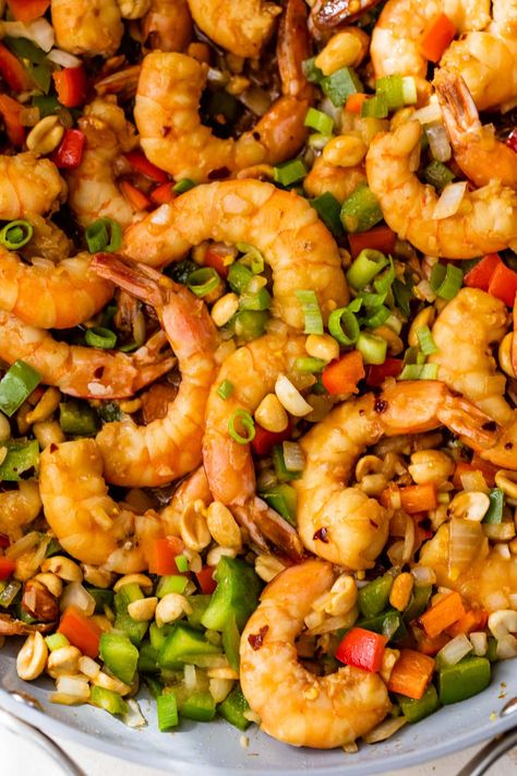 Kung Pao Shrimp (Dinner in Minutes!) – WellPlated.com Kung Pao Shrimp, Asian Inspired Salad, Chicken Chow Mein, Shrimp And Vegetables, Vegetable Prep, Shrimp Dinner, Frozen Shrimp, Spicy Shrimp, Shrimp Dishes