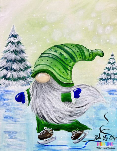 Easy Christmas Paintings - Step By Step Painting With Tracie Kiernan Gnome Paint, Christmas Canvas Art, Rainbow Painting, Paint Nite, Learn How To Paint, Winter Painting, Acrylic Painting Tutorials, Christmas Canvas, Happy Paintings