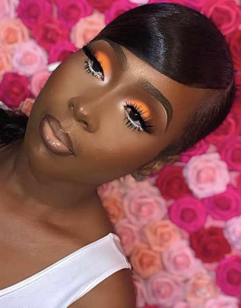 Melanin Aesthetic, 2022 Makeup, Maquillage Yeux Cut Crease, Birthday Makeup Looks, Gold Makeup Looks, Face Beat Makeup, Orange Makeup, Makeup For Black Skin, Brown Skin Makeup