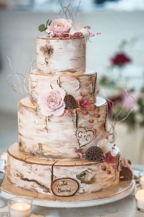 Wedding Cake Diy, Birch Tree Wedding Cake, Fall Wedding Cake Ideas, Tree Wedding Cake, Wedding Cake Tree, Fall Wedding Cake, Birch Tree Wedding, Marriage Day, Cake Diy