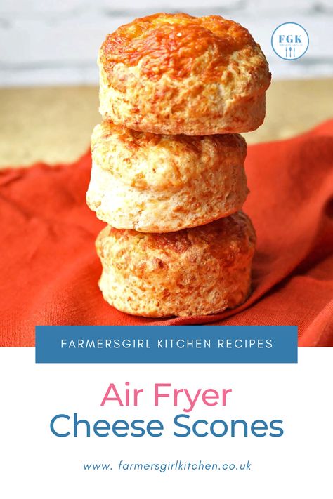 Air Fryer Cheese Scones is a quick and easy recipe for four delicious light and fluffy savoury scones packed full of cheese and baked in your air fryer. Scones Recipe Uk, Air Fryer Recipes Uk, Cheese Scones Recipe, Air Fryer Cheese, Savoury Scones, Air Fryer Cake Recipes, Cheese Scone Recipes, Actifry Recipes, Air Fryer Recipes Dessert